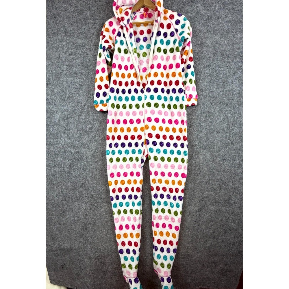 Jenni‎ by Jennifer Moore Footie Pajama Jumpsuit Womens Small Fleece Polka Dot